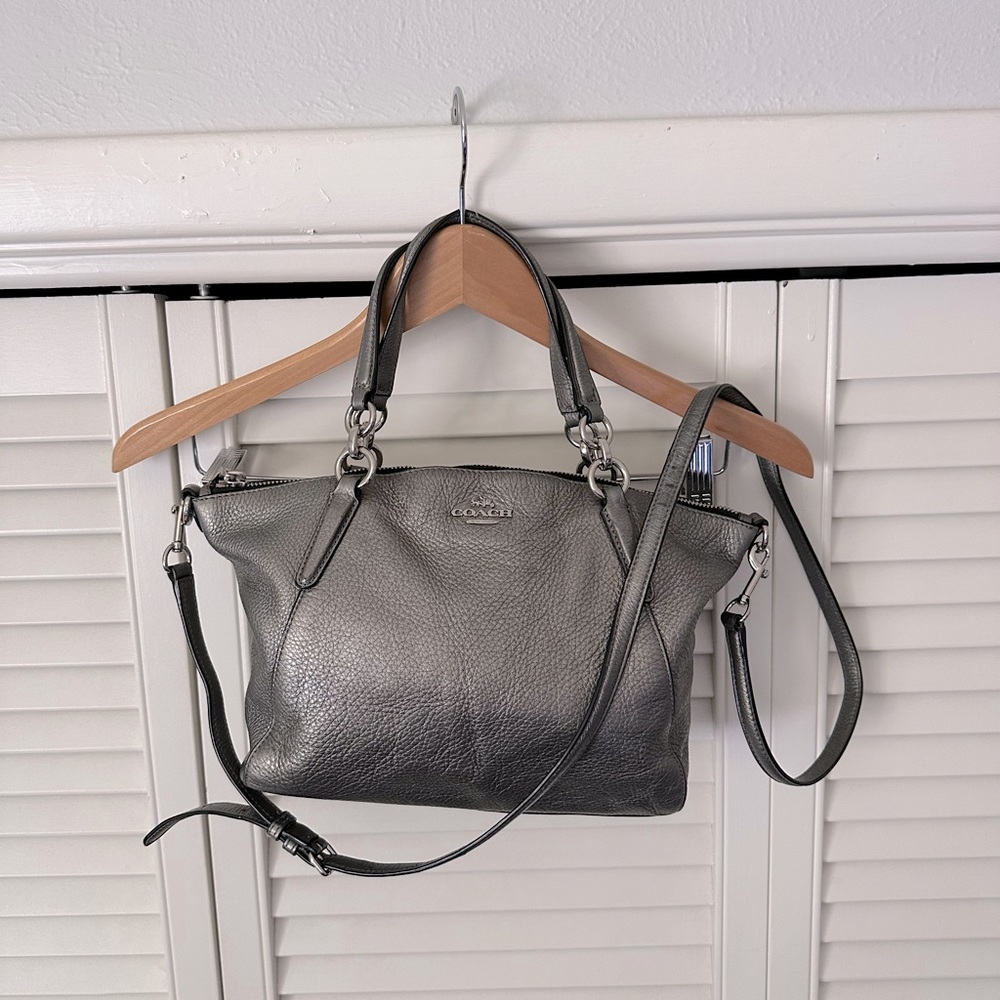 Coach Metallic Gray Silver Shoulder Crossbody Bag EUC